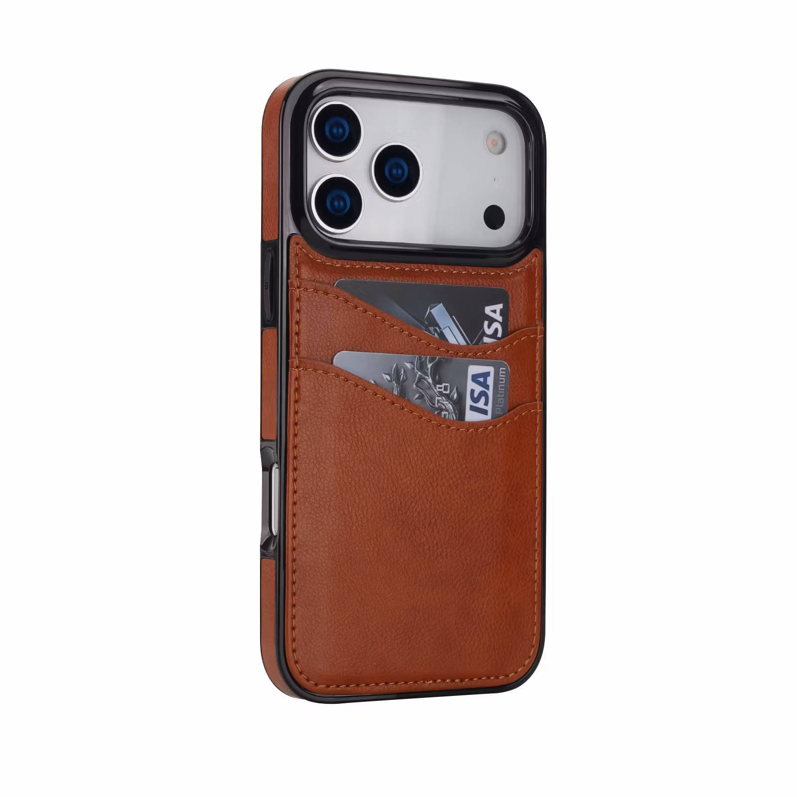 Phone 17 Pro-skal i Brun läderlook med två kortfack.