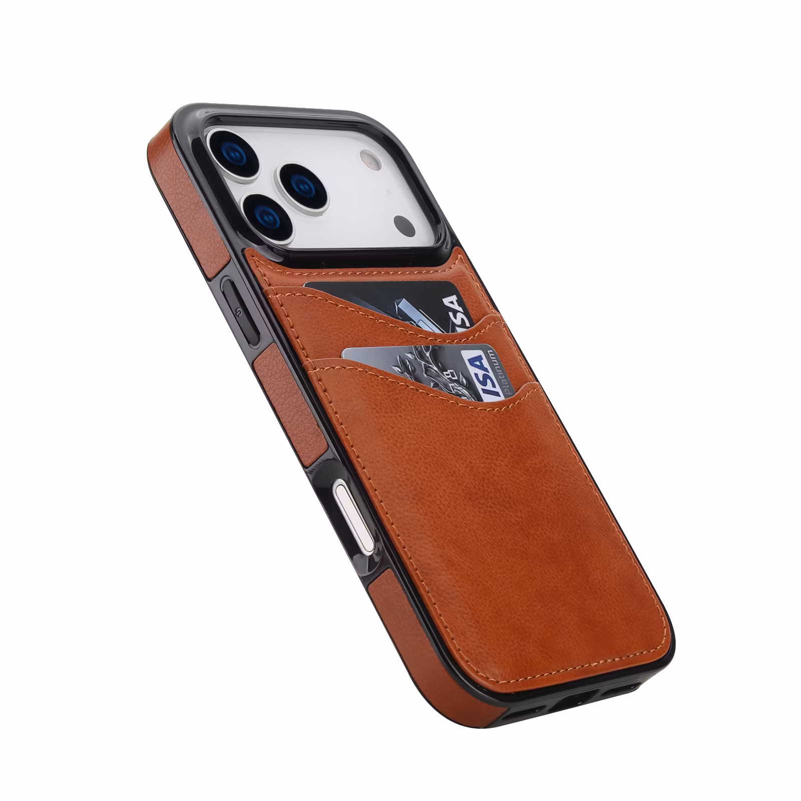 Phone 17 Pro-skal i Brun läderlook med två kortfack.