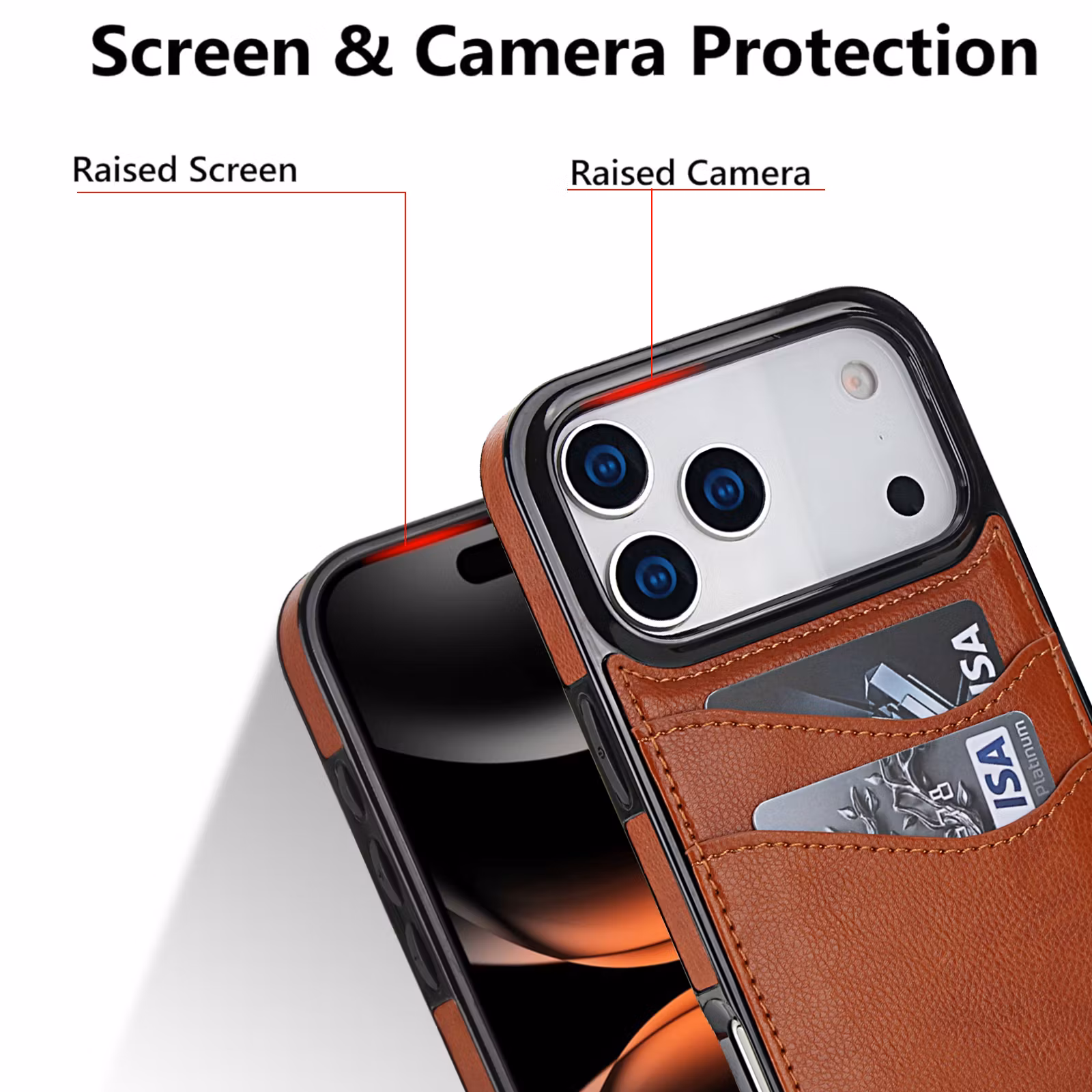 Phone 17 Pro-skal i Brun läderlook med två kortfack.