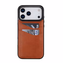 Phone 17 Pro-skal i Brun läderlook med två kortfack.