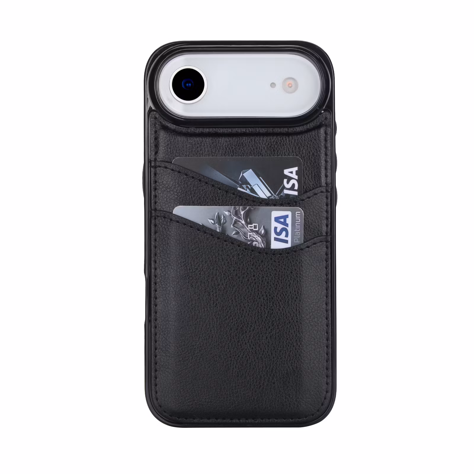 Phone 17 Air-skal i svart läderlook med två kortfack.