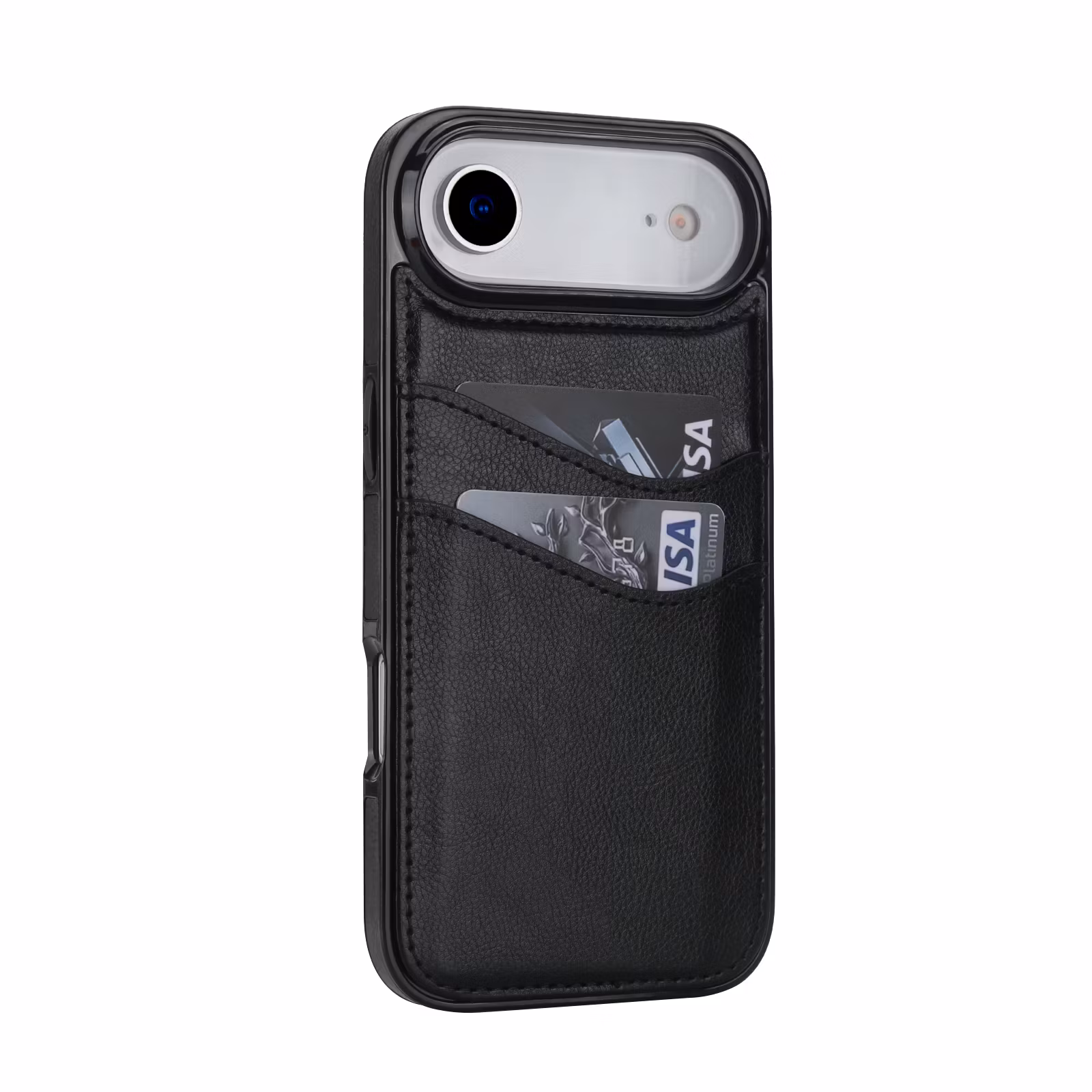 Phone 17 Air-skal i svart läderlook med två kortfack.