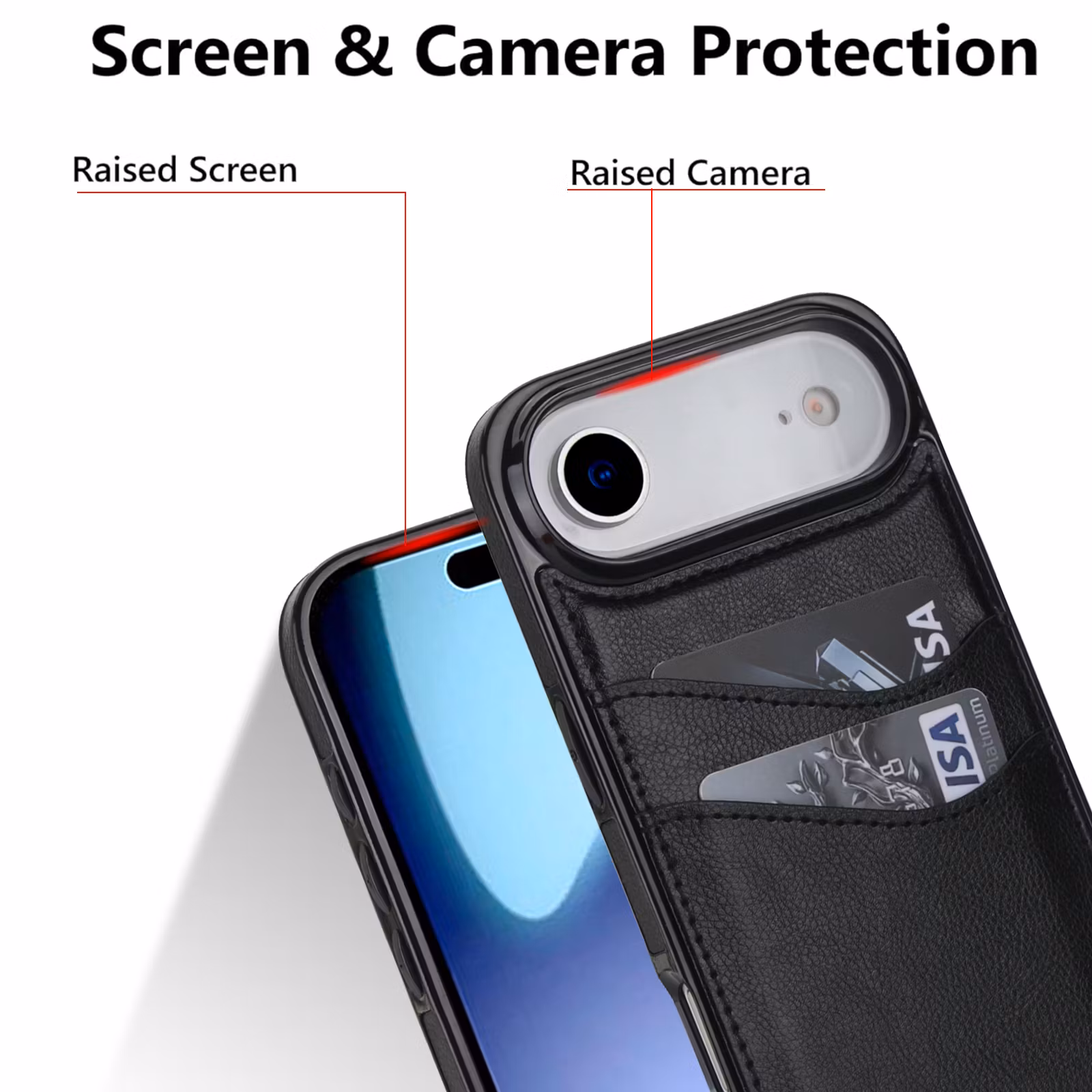 Phone 17 Air-skal i svart läderlook med två kortfack.