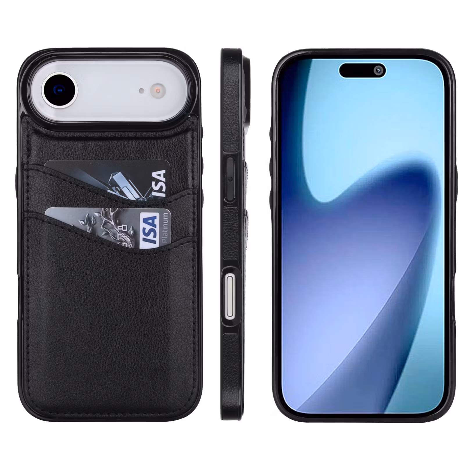 Phone 17 Air-skal i svart läderlook med två kortfack.