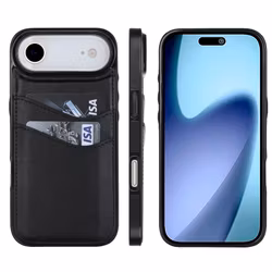 Phone 17 Air-skal i svart läderlook med två kortfack.
