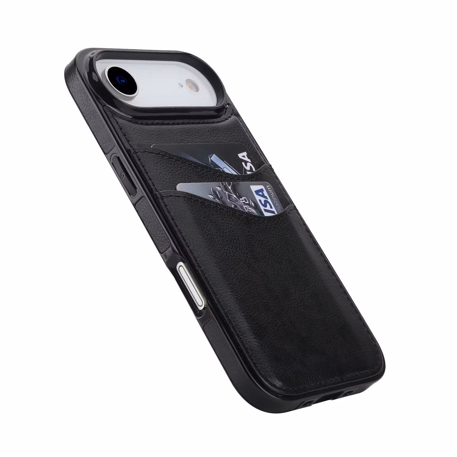 Phone 17 Air-skal i svart läderlook med två kortfack.