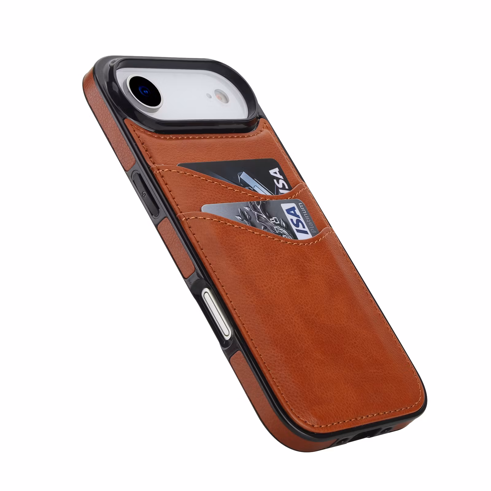 Phone 17 Air-skal i Brun läderlook med två kortfack.