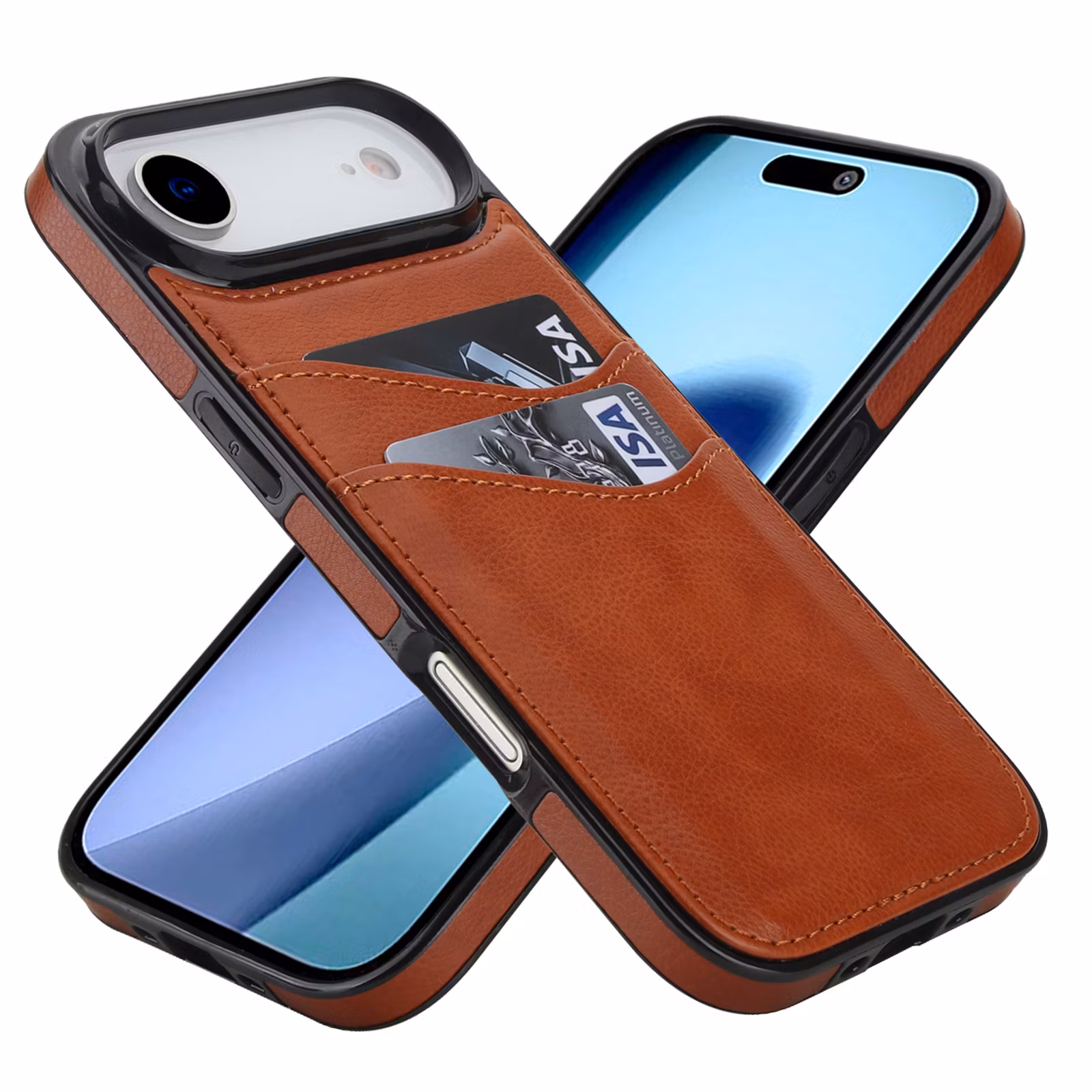 Phone 17 Air-skal i Brun läderlook med två kortfack.