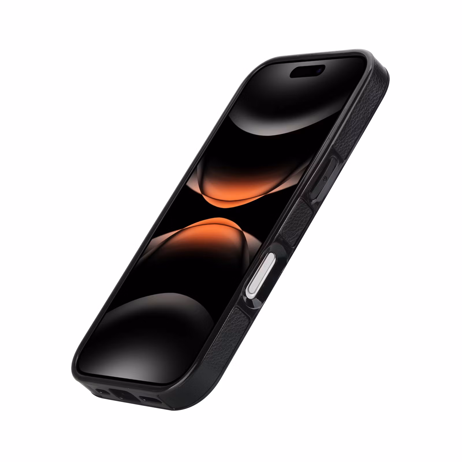 Phone 17-skal i svart läderlook med två kortfack.