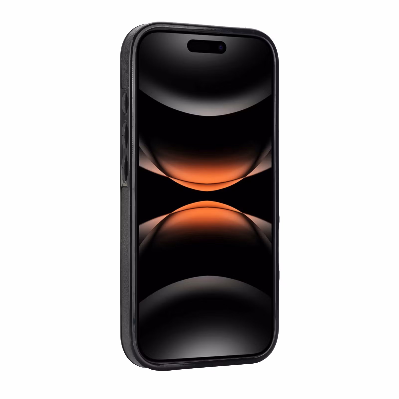 Phone 17-skal i svart läderlook med två kortfack.
