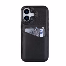 Phone 17-skal i svart läderlook med två kortfack.