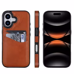 Phone 17-skal i Brun läderlook med två kortfack.