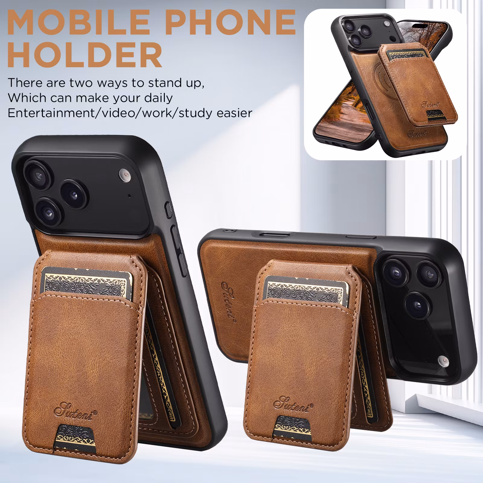 iPhone 17 Pro Max 2in1 Magnet-skal med Korthållare-Mörkbrun