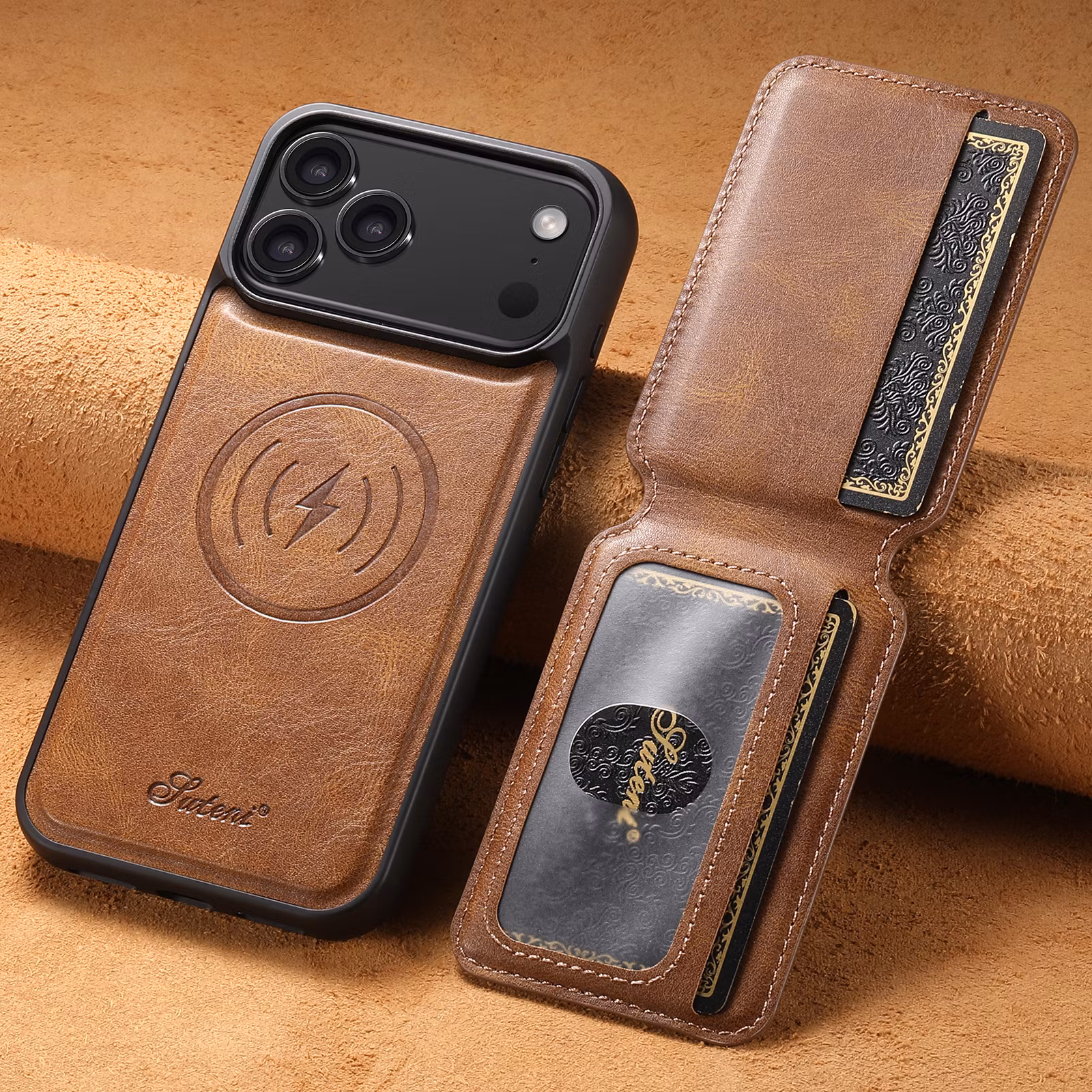 iPhone 17 Pro Max 2in1 Magnet-skal med Korthållare-Mörkbrun