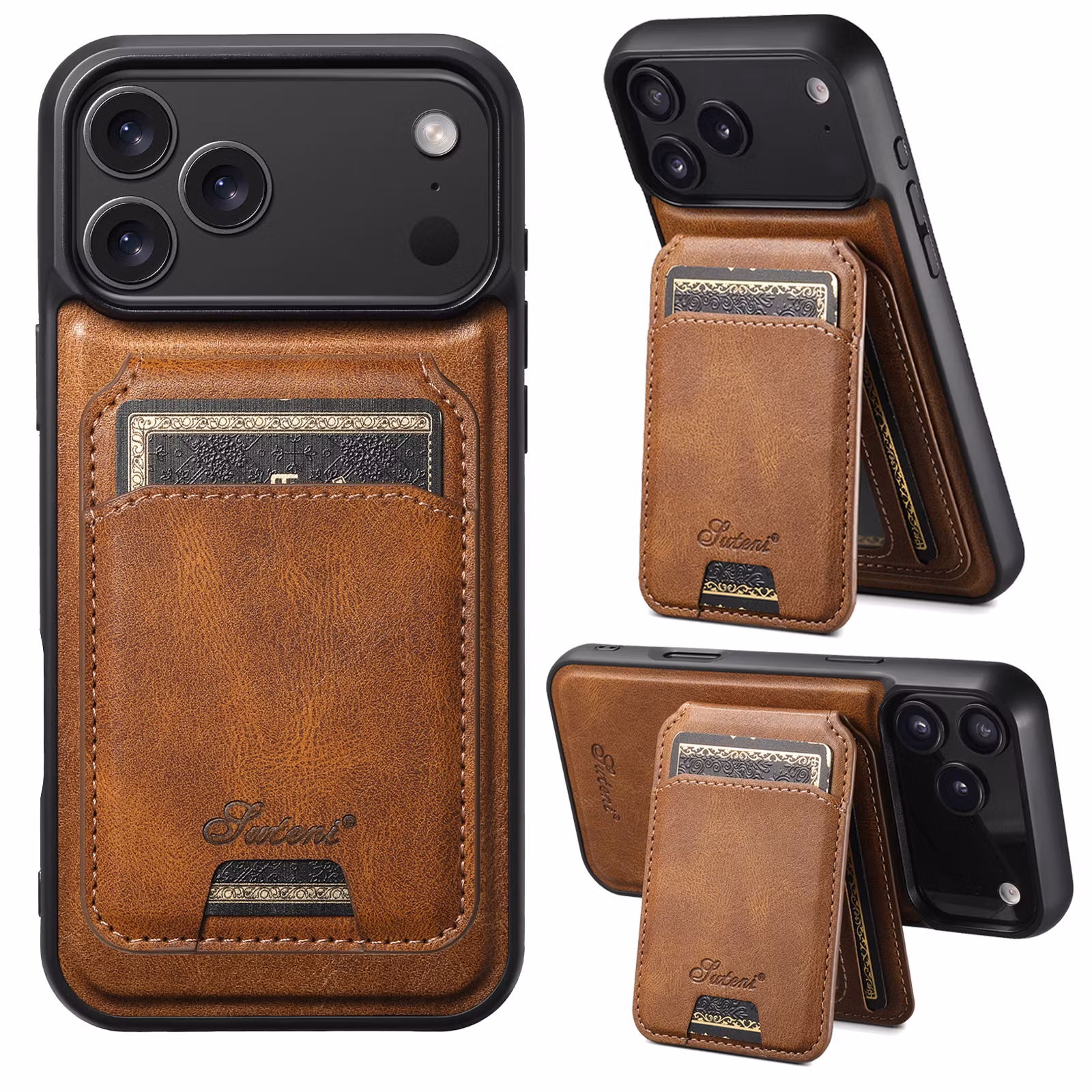 iPhone 17 Pro Max 2in1 Magnet-skal med Korthållare-Mörkbrun
