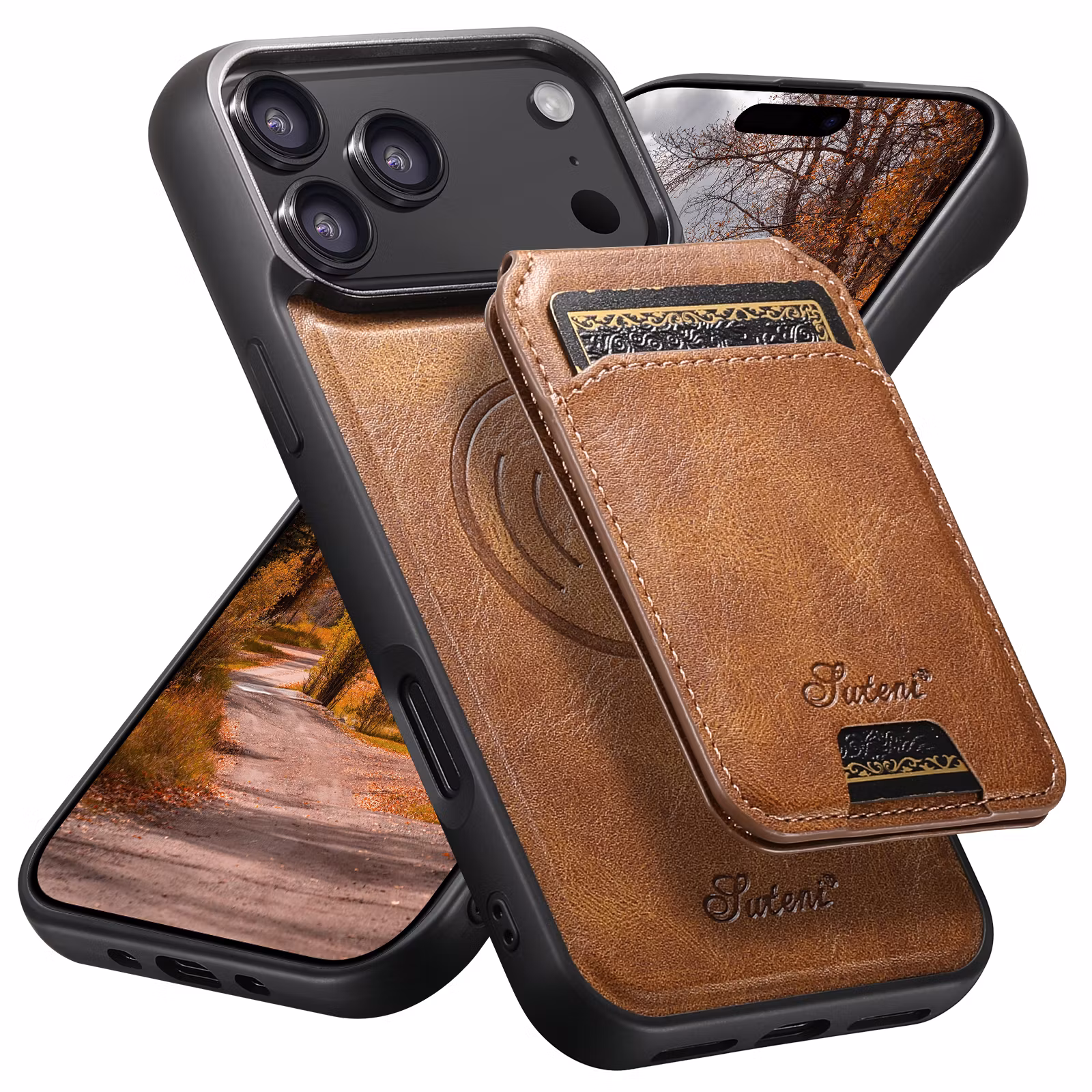 iPhone 17 Pro Max 2in1 Magnet-skal med Korthållare-Mörkbrun