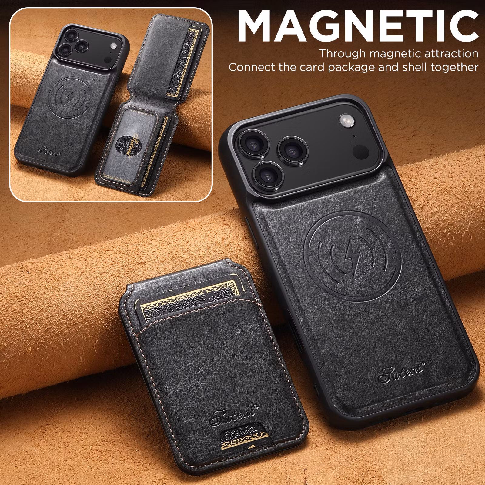 iPhone 17 Pro Max 2in1 Magnet-skal med Korthållare-Svart