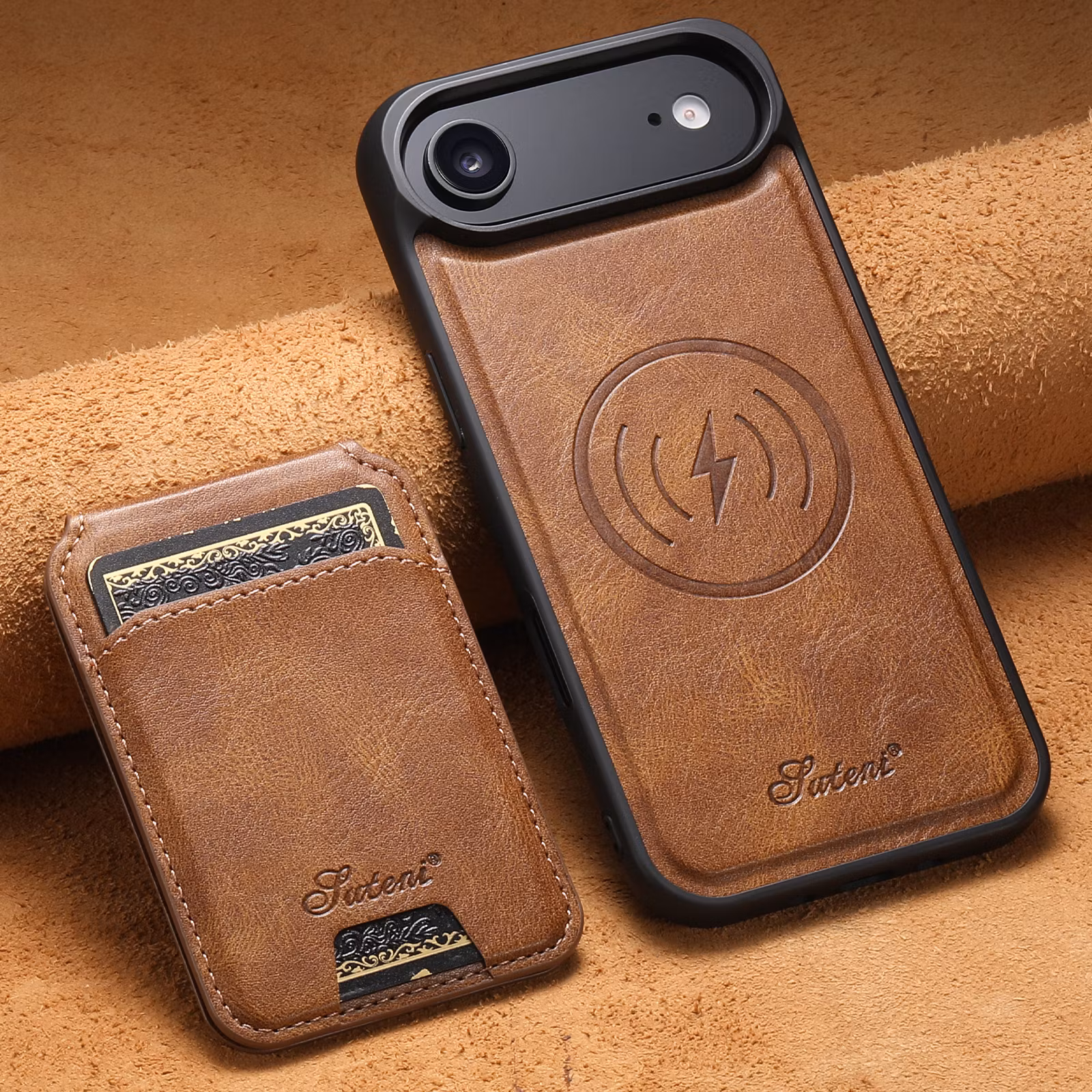 iPhone 17 Air 2in1 Magnet-skal med Korthållare-Mörkbrun