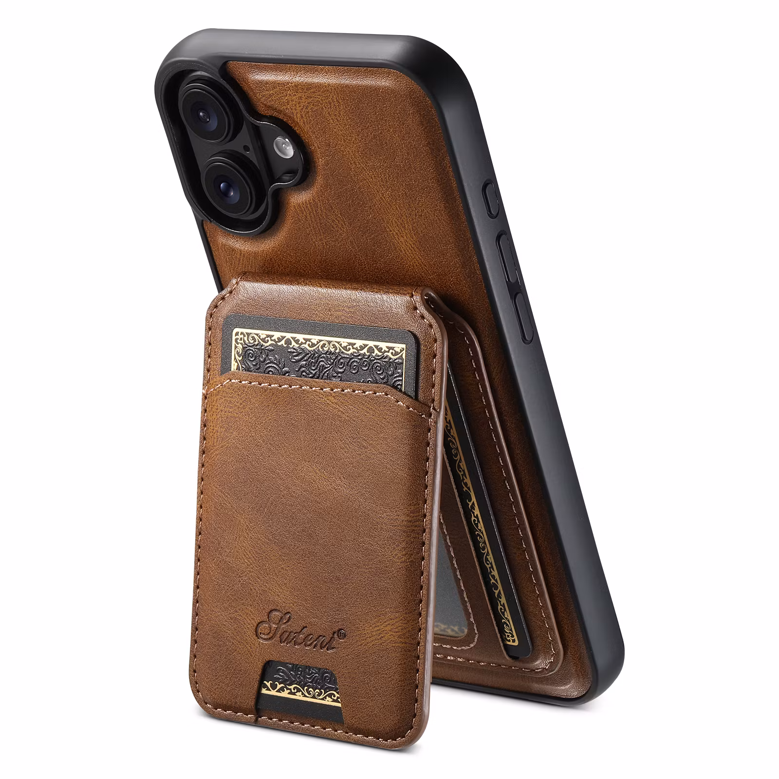 iPhone 17 2in1 Magnet-skal med Korthållare-Mörkbrun