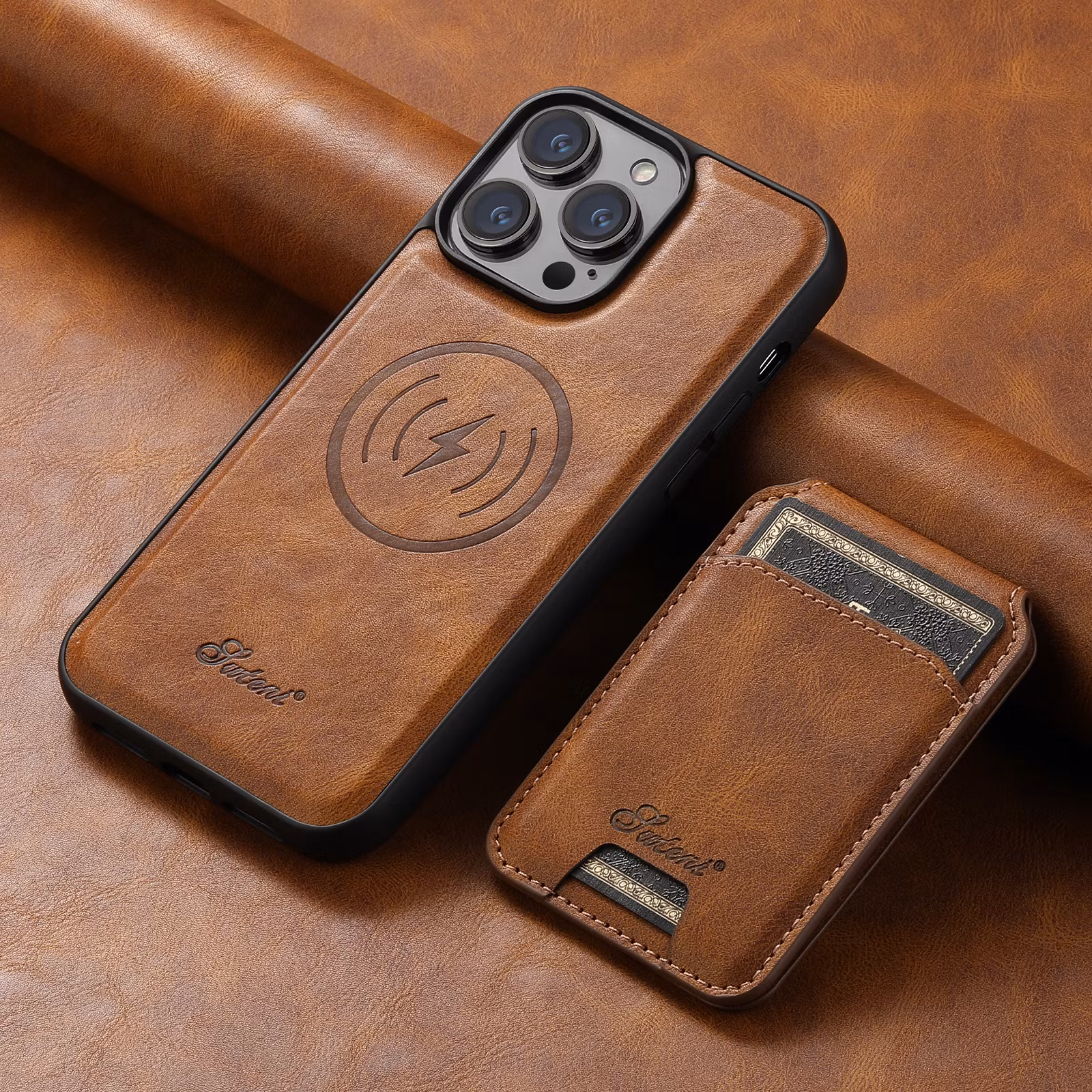iPhone 16 Pro Max 2in1 Magnet-skal med Korthållare-Brun