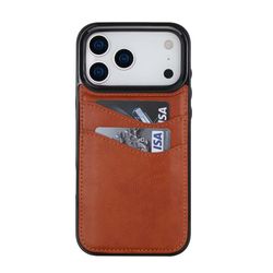 iPhone 18 Pro Max-skal i brun läderlook med två kortfack.