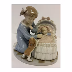 Nadal porslinsfigur flicka, hund och baby (nr 132105)