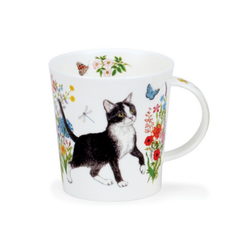 Mugg Benporslin Floral Cats Black - White (Lomond) - Rymmer 3,2 dl