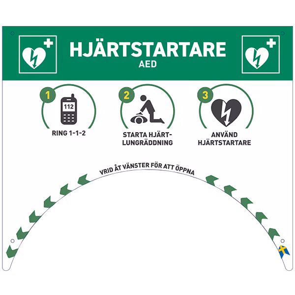 Skylt till Rotaid hjärtstartarskåp