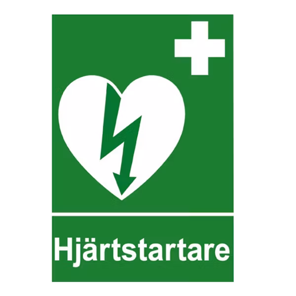 Skylt Hjärtstartare av plast, dubbelsidig