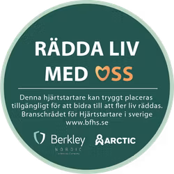 Hjärtstartarförsäkring – allrisk. 3-år ingår i köpet. Försäkringsbrev kommer skickas ut per post