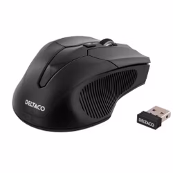 Deltaco Trådløs optisk mus, 5 knapper med scroll, nanomottaker, stillbar DPI med maks 1600 DPI, USB, svart