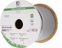 Deltaco S/FTP Cat7 innstallasjonskabel, 100m tromme, 600MHz, Delta-sertifisert, grå