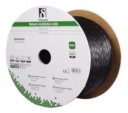 Deltaco S/FTP Cat6a installation cable, for outdoor use, 305m barrel, 250MHz, Delta-certified, black