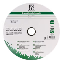 Deltaco U/FTP Cat6a installation cable for outdoor use, 305m drum, 500MHz, Delta certified, 23AWG, black