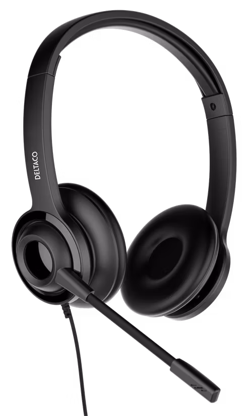 Deltaco Office USB stereo headset, volume control, noise reducing mic, black