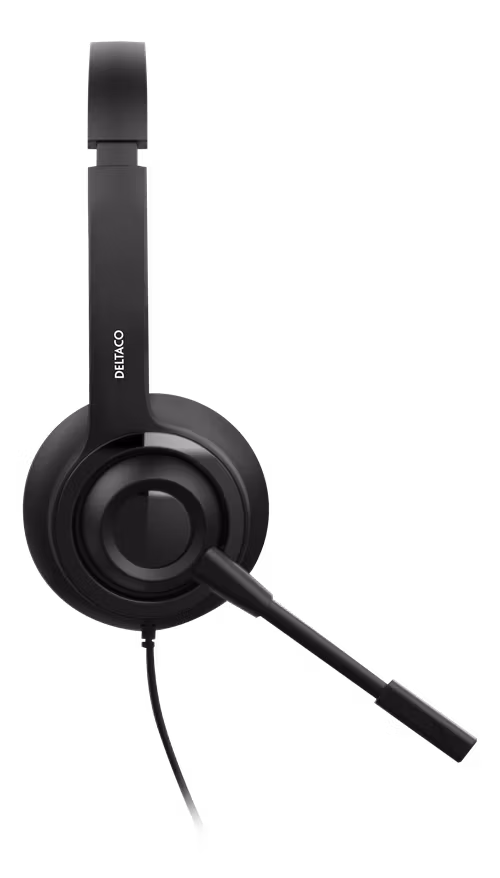 Deltaco Office USB stereo headset, volume control, noise reducing mic, black
