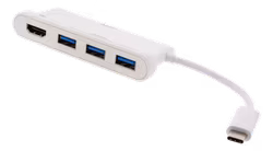 Deltaco USB-C hub, 1x HDMI 4K at 30Hz, 3x USB-A 3.1, white