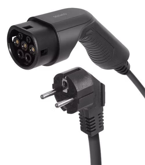 Deltaco e-Charge kabel, Schuko til type 2, 1 fase, 10/16A, 3.6kW, 5m, svart