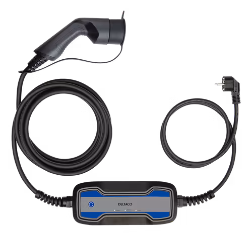 Deltaco e-Charge kabel, Schuko til type 2, 1 fase, 6/8A, 1.8kW, svart