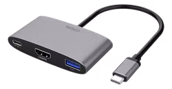 Deltaco USB-C til HDMI og USB-A adapter, USB-C port med PD 3.0, 3840x2160 60Hz, space grey