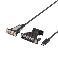 Deltaco USB-C to COM port cable, RS-232, 1xDE9 Male, 1xUSB-C Male, 1,5m, black