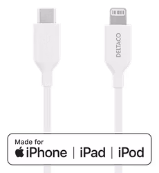Deltaco Lightning for USB-C cable, 2m, Apple C94 chipset FSC-labeled packaging, white