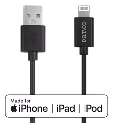Deltaco Lightning cable, 1m, Apple C189 chipset, MFi, FSC-labeled packaging, black