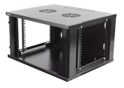 Deltaco 19" skap, 6U, 540x450mm, stående eller veggmontering, glassdør, svart