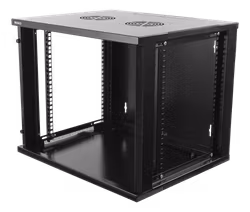 Deltaco 19" skap, 9U, 540x450mm, stående eller veggmontering, glassdør, svart