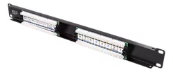 Deltaco 19" Patch panel, 1U, UTP, 16xRJ45, Cat6, 10Gbps, krone terminaler, metall, svart