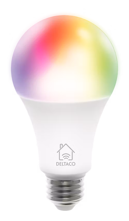 Deltaco Smart Home RGB LED pære, E27, WiFi 2.4GHz, 9W, 810lm, dimbar, 2700K-6500K, 220-240V, hvit