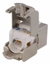 Deltaco Cat6A shielded Keystone jack, toolless clamp termination, plastic, white/metall