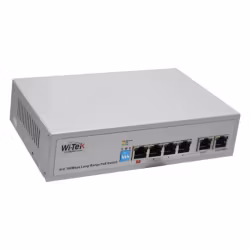 Wi-Tek 65W PoE switch for overvåkningskamera, 4 kanaler