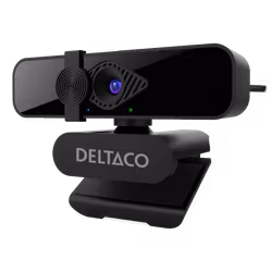 Deltaco 2K QHD-webkamera med 360° rotasjon, vippes opp/ned, 2MP, svart